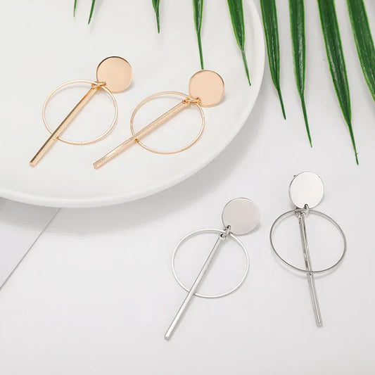 Round Metal Drop Women Gold Pendientes Statement Fashion AccessOries Earring