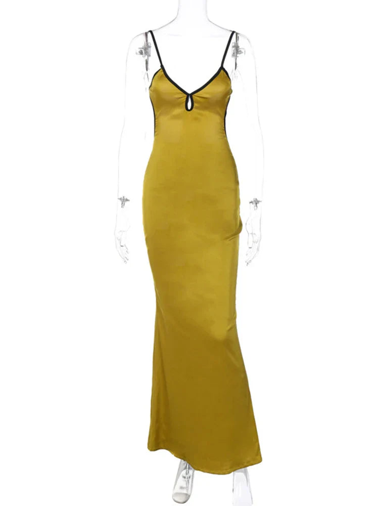 Sleeveless Slips Backless Patchwork Lace Up Cut Out Elegant Sexy Gorgeous Stylish Fashionable Maxi Dress