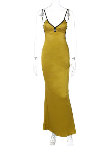 Sleeveless Slips Backless Patchwork Lace Up Cut Out Elegant Sexy Gorgeous Stylish Fashionable Maxi Dress