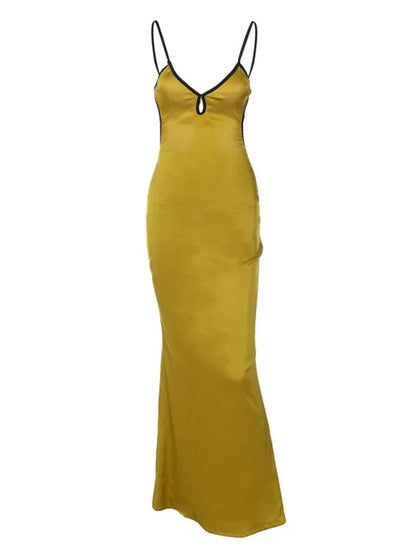 Sleeveless Slips Backless Patchwork Lace Up Cut Out Elegant Sexy Gorgeous Stylish Fashionable Maxi Dress