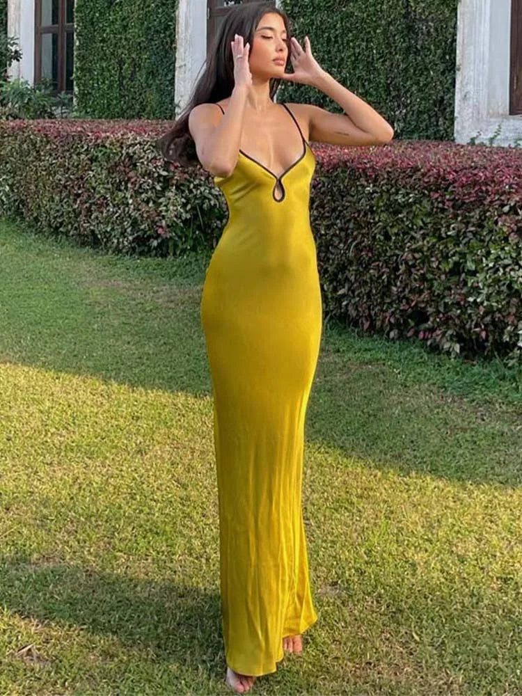 Sleeveless Slips Backless Patchwork Lace Up Cut Out Elegant Sexy Gorgeous Stylish Fashionable Maxi Dress
