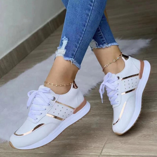 Elegantes zapatillas con cordones y bloques de color para mujer con detalles dorados y plateados | Ideales para cualquier temporada