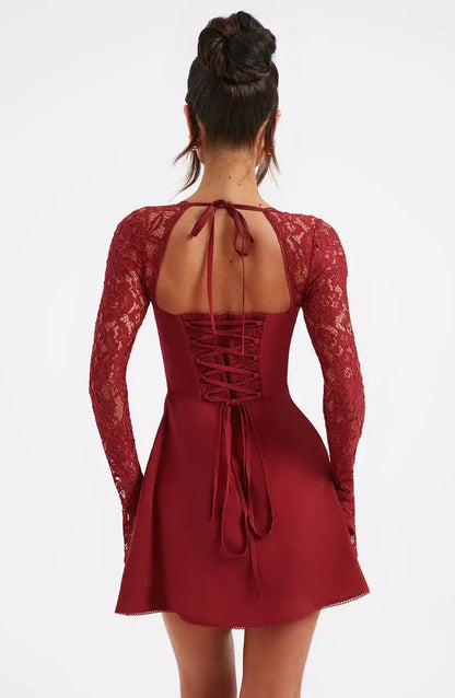 Minivestido informal de mujer con encaje y lazo | Ideal para primavera/verano