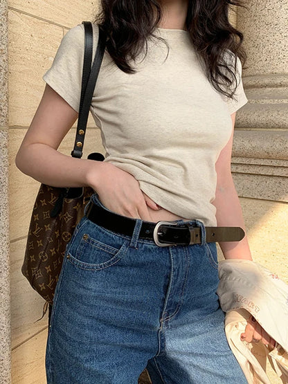Solid Basic Short Sleeve T-shirts Women Casual Summer Simplicity Female Korean All-match Tops O-neck Black White Skinny Shirt