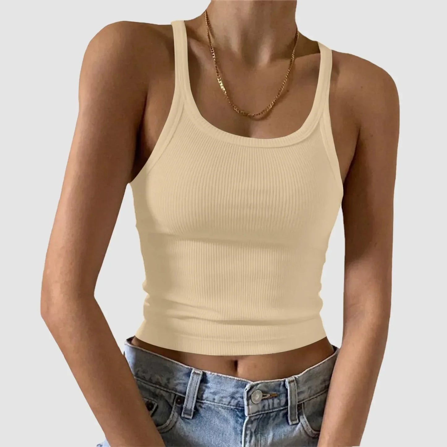 Vintage Knitted Tank Top Women Summer Color Ribbed Sleeveless Camis Tank Top