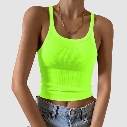 Vintage Knitted Tank Top Women Summer Color Ribbed Sleeveless Camis Tank Top