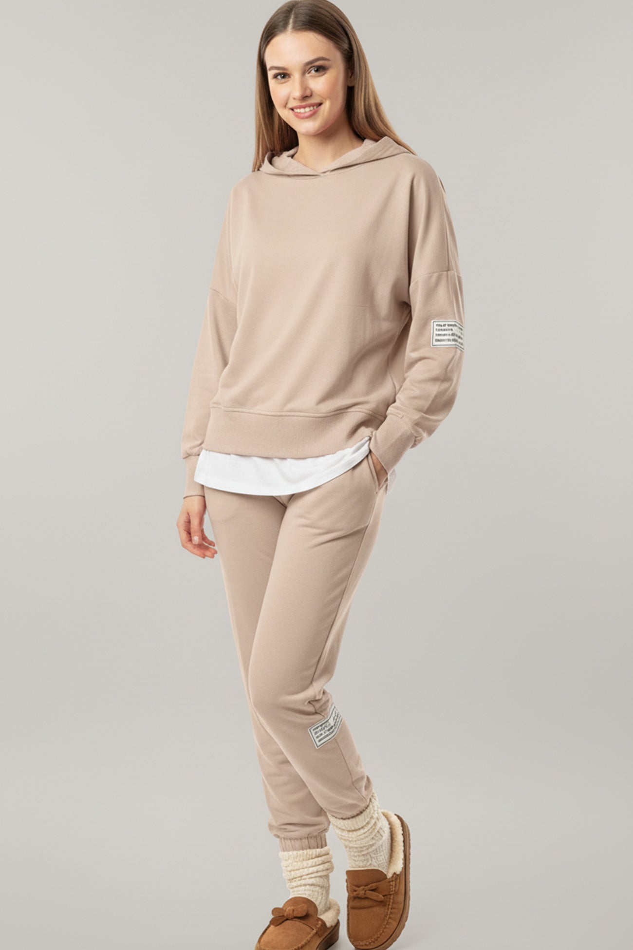 Solid Color Patchwork Hoodie Pants Outfit Sets
