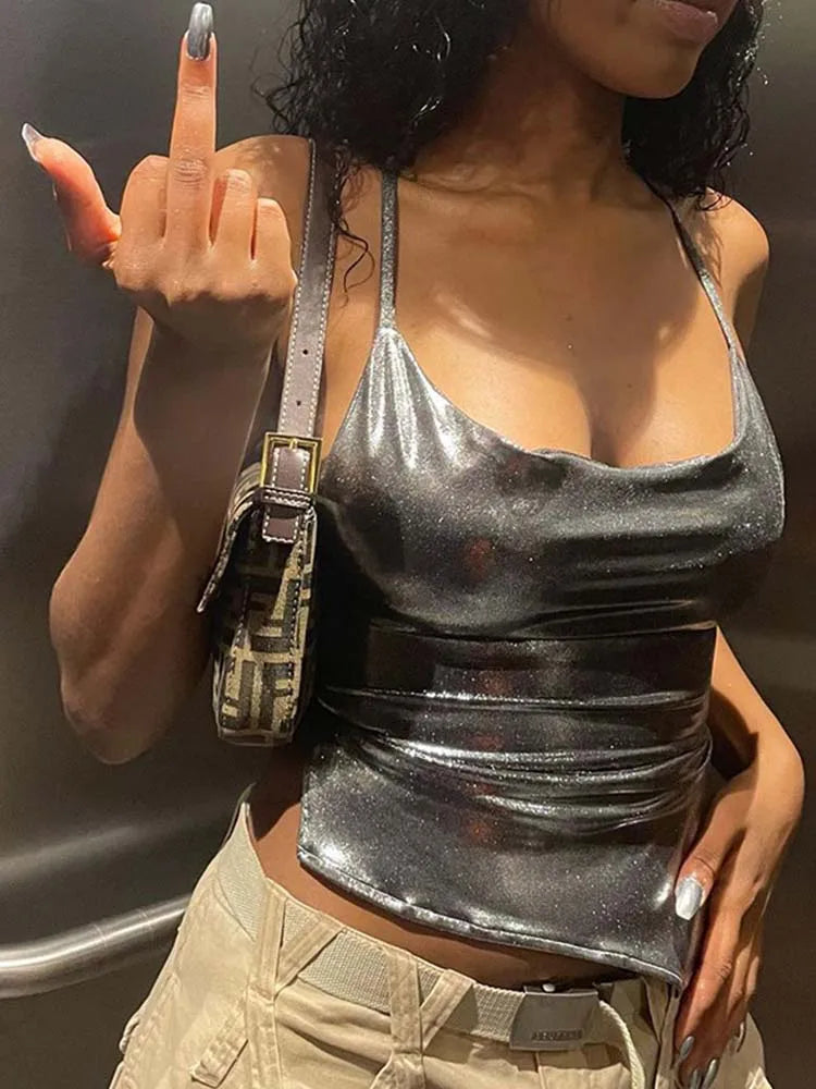 FashionSierra - Color Shiny Bodycon Sexy Style Vest Top Summer Casual Basic Crop Tops