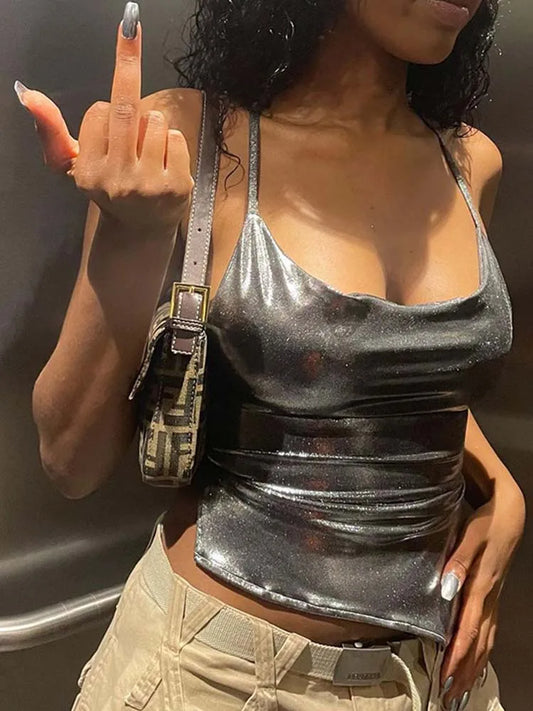 FashionSierra - Color Shiny Bodycon Sexy Style Vest Top Summer Casual Basic Crop Tops