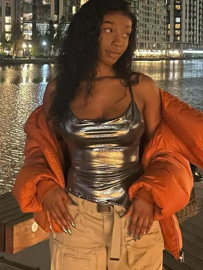 FashionSierra - Color Shiny Bodycon Sexy Style Vest Top Summer Casual Basic Crop Tops