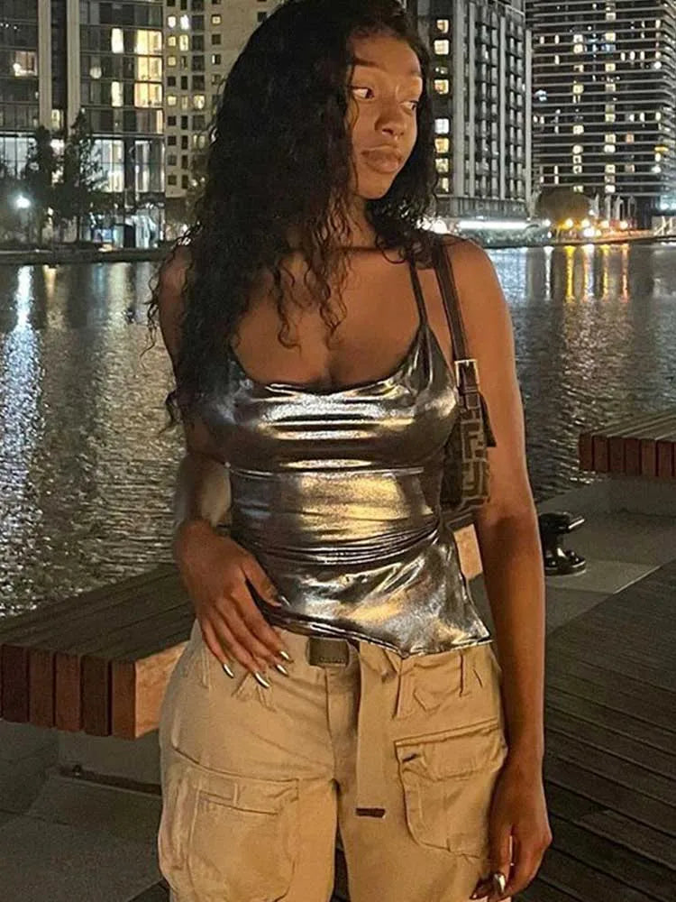 FashionSierra - Color Shiny Bodycon Sexy Style Vest Top Summer Casual Basic Crop Tops