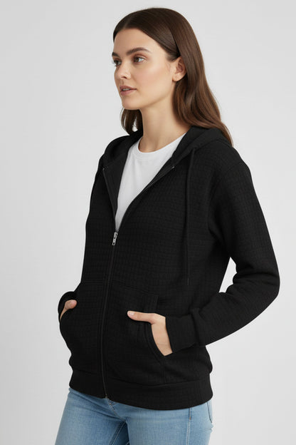 Solid Color Waffle Zip-up Hoodie