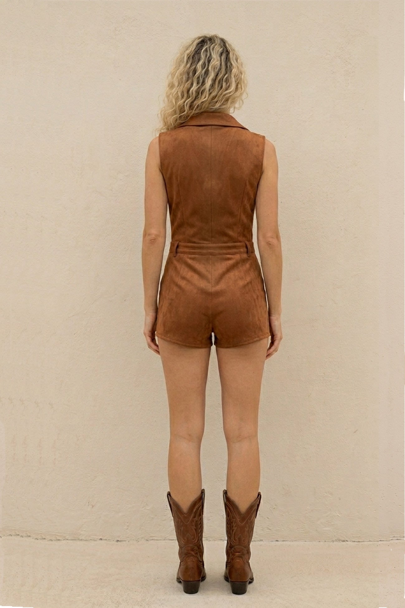 Solid Color Zip-up Tassel Suede Romper