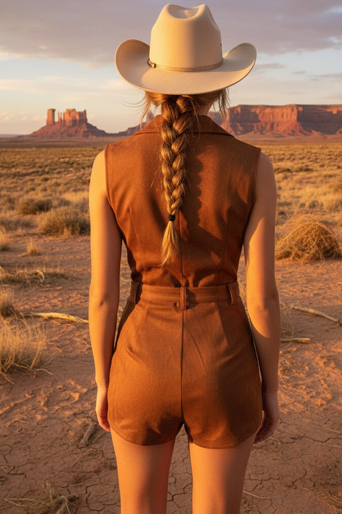 Solid Color Zip-up Tassel Suede Romper