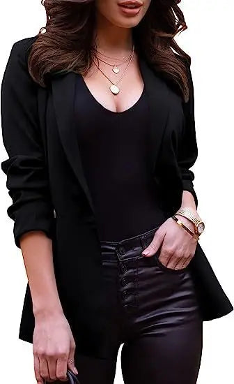 Long Sleeve Lapel Office Spring Autumn Button Women's Blazer Jacket