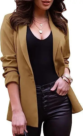 Long Sleeve Lapel Office Spring Autumn Button Women's Blazer Jacket