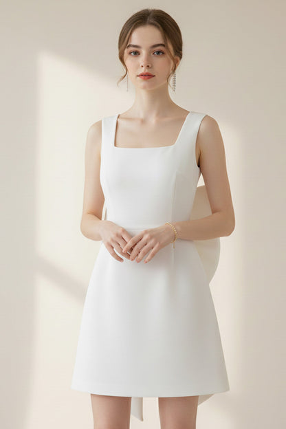 Square Neck Backless Bow Decor Evening Dress