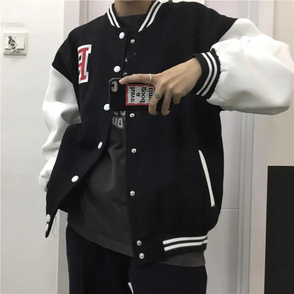Stitching Leather Sleeves Short Retro Clothes Women Y2K Hombre Top Jacket Coat