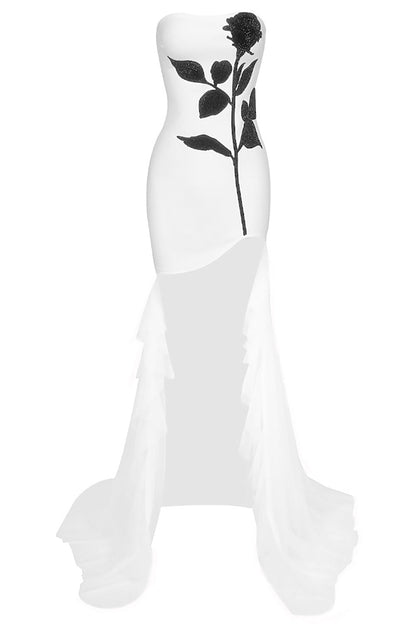 Vestido corto sin tirantes Verónica con adornos de cristal