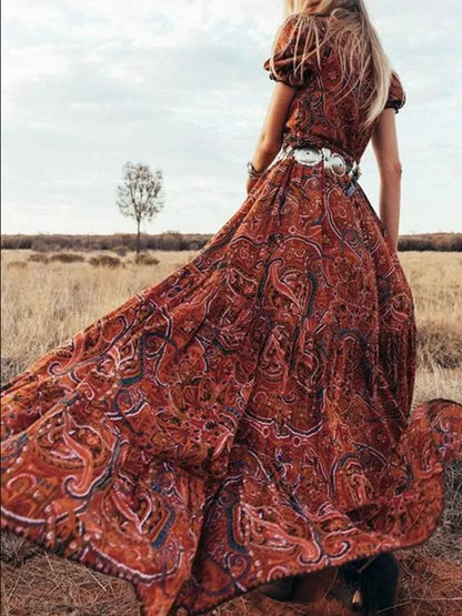 DressBetty - 2024 Elegant High-Waist Bohemian Floral Print Maxi Boho Dress