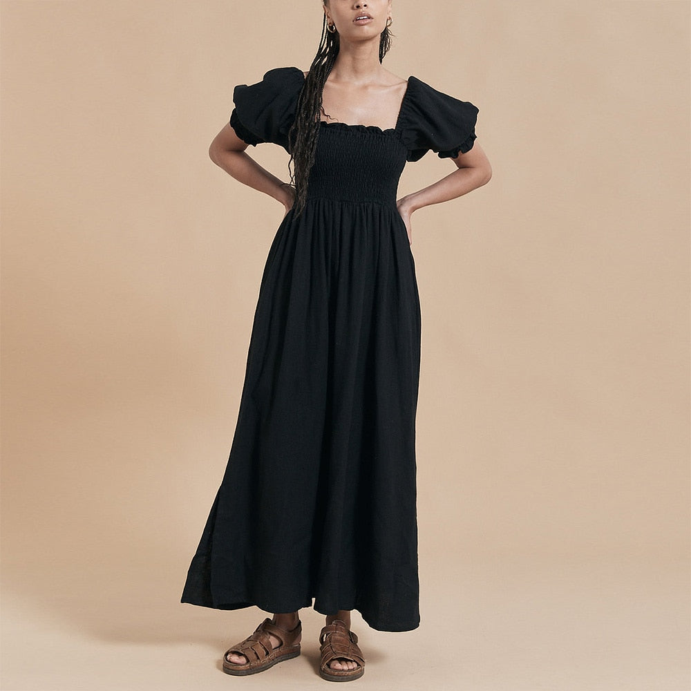 DressBetty - Summer Dresses For Women  Square Neck Smocked Short Puff Sleeve Vacation Beach Style