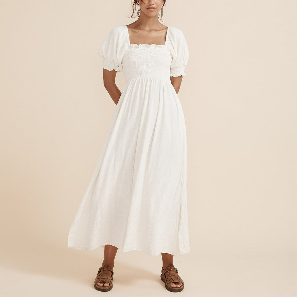 DressBetty - Summer Dresses For Women  Square Neck Smocked Short Puff Sleeve Vacation Beach Style