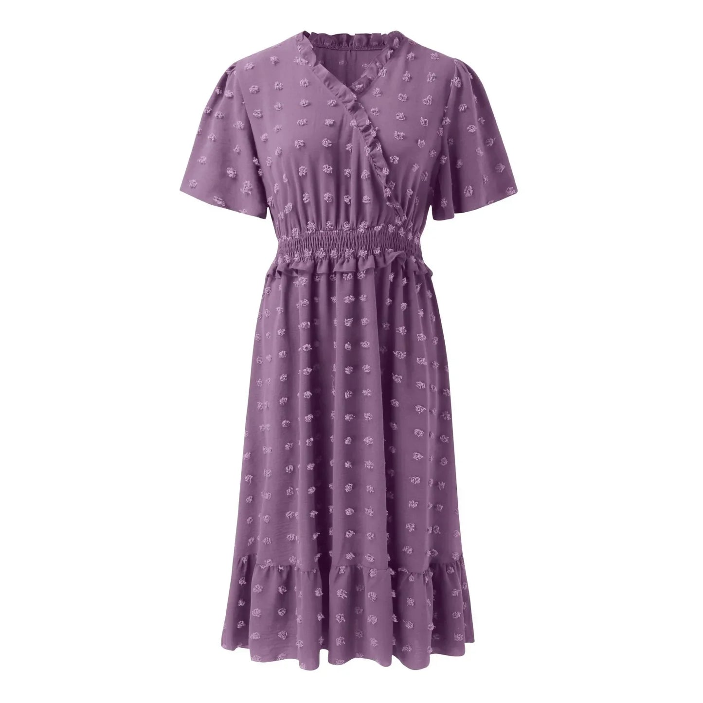 Dot Short Sleeve V Neck 2025 Summer Women's Midi Boho Dress