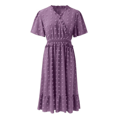 Dot Short Sleeve V Neck 2025 Summer Women's Midi Boho Dress