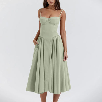 Floral Slip Tube Tops Sleeveless Women's Fashion Printted A-line Midi Lady Boho Dress