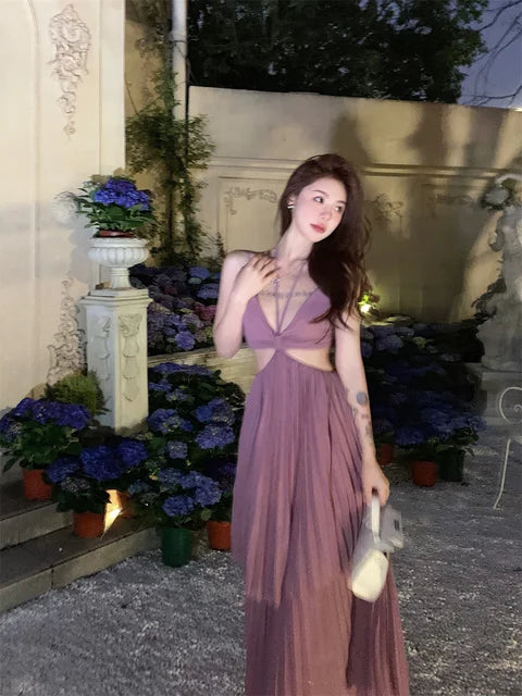 Summer New Fashion Sexy Pleated Holiday Beach Long Dresses for Women Vacation Spaghetti Strap A line Ladies Robe 2025 Sundress