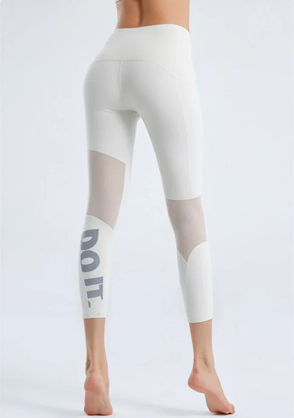 Summer Tight Female Mesh Stitching Pilates Letter Printing Elastic Thin Sports Leggings
