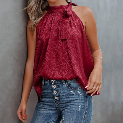 Off-Shoulder Halter Chiffon Elegant Solid Sleeveless Pullover Women's Vest Cami Top