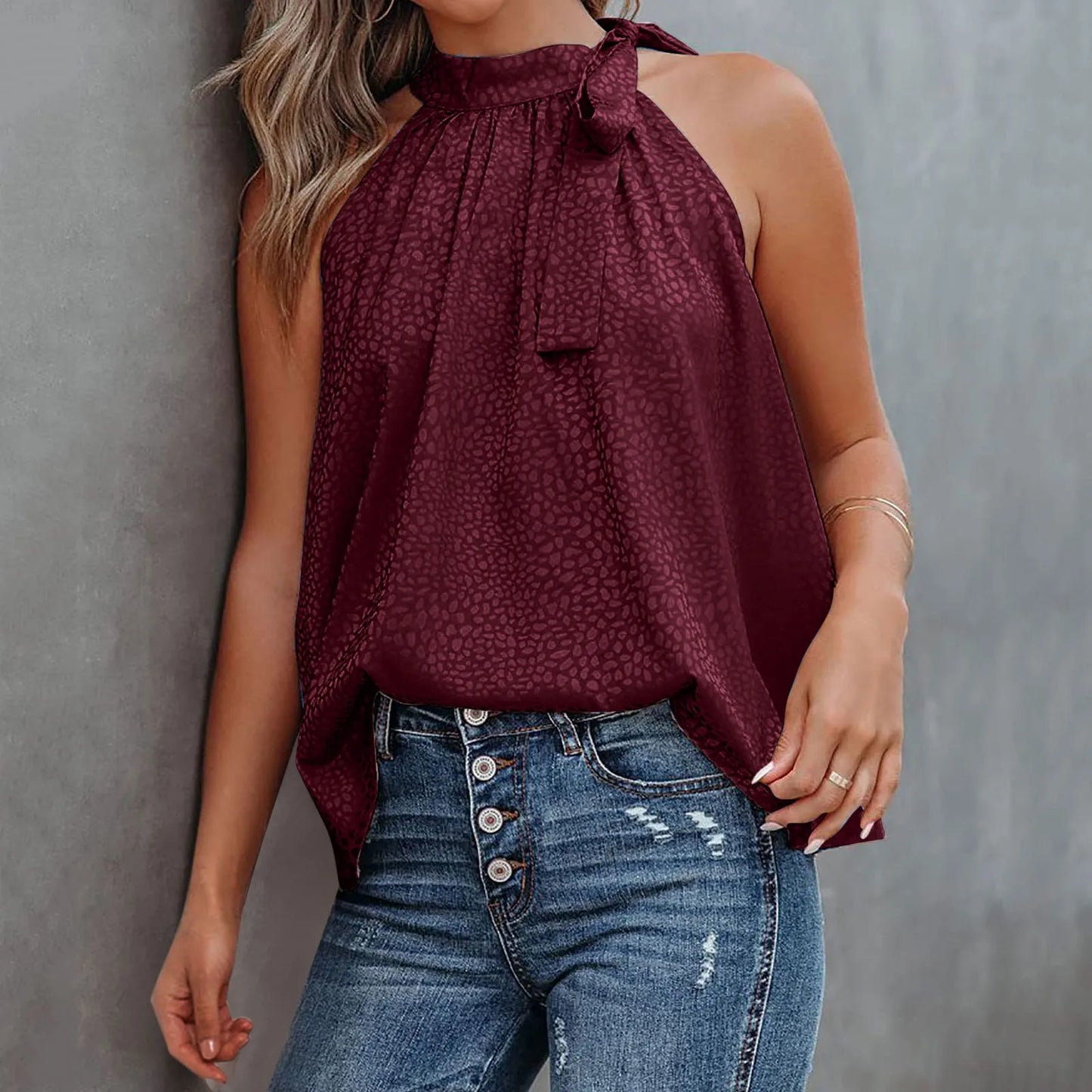 Off-Shoulder Halter Chiffon Elegant Solid Sleeveless Pullover Women's Vest Cami Top