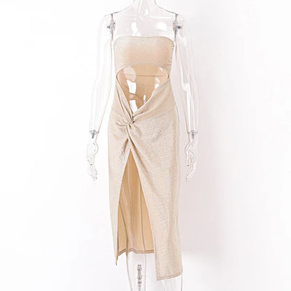 Summer Elegant Skinny Hollow Sleeveless Women 2025 Long Cut Out Dress