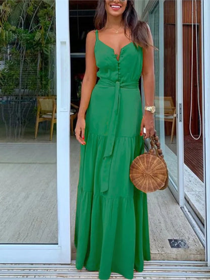 Summer Spaghetti Strap Long Dress Bohemian Style Casual Vacation Maxi Beach Dresses For Women Fashion Elegant Lady Robe Vestidos