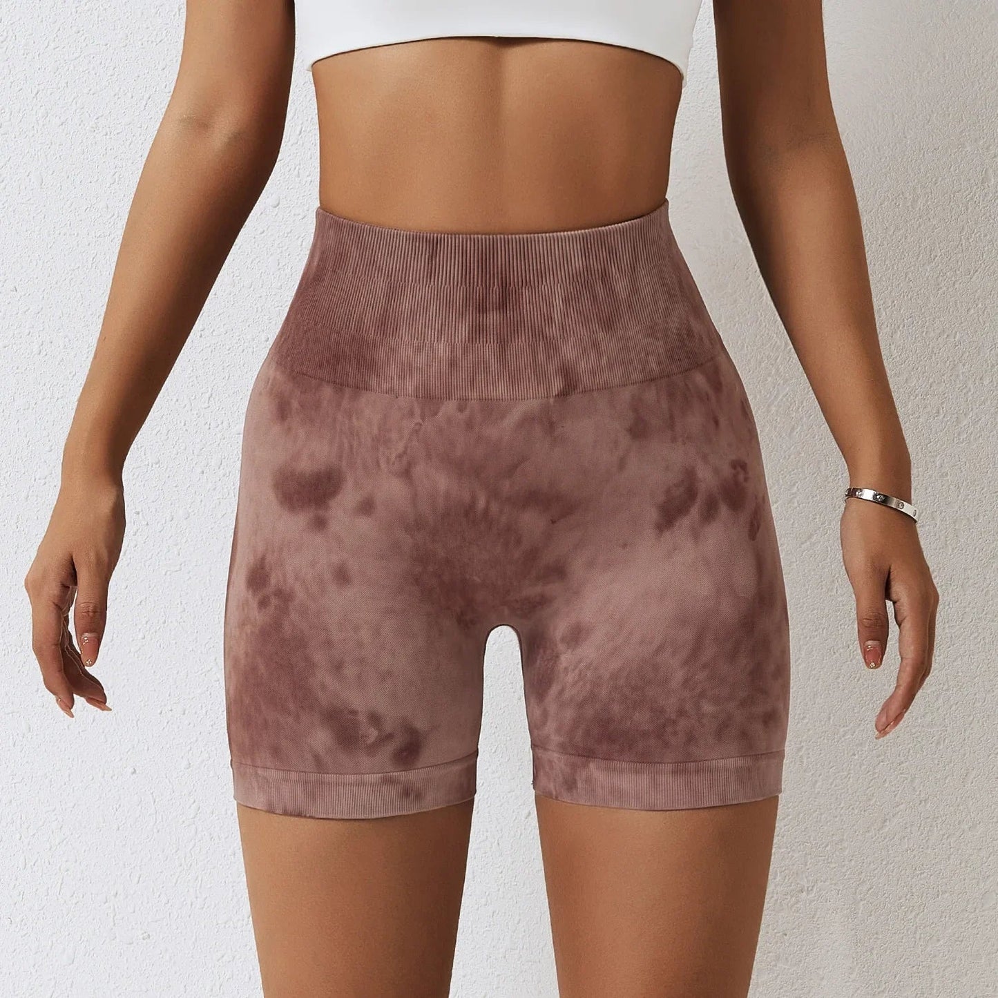 Summer Marbling Tie Buttock Lift Gym Women Fitness Tights High Waist Booty Sports Short