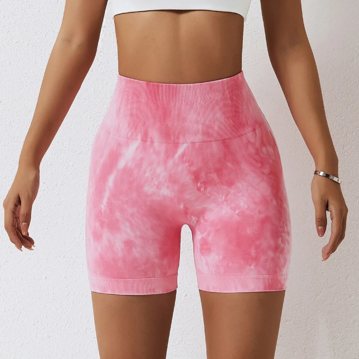 Summer Marbling Tie Buttock Lift Gym Women Fitness Tights High Waist Booty Sports Short