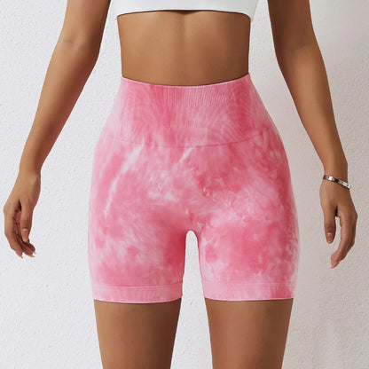 Summer Marbling Tie Buttock Lift Gym Women Fitness Tights High Waist Booty Sports Short