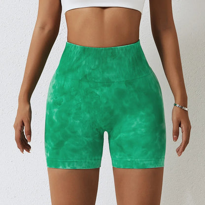 Summer Marbling Tie Buttock Lift Gym Women Fitness Tights High Waist Booty Sports Short