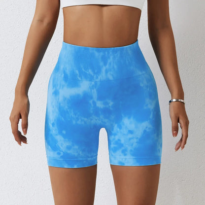 Summer Marbling Tie Buttock Lift Gym Women Fitness Tights High Waist Booty Sports Short