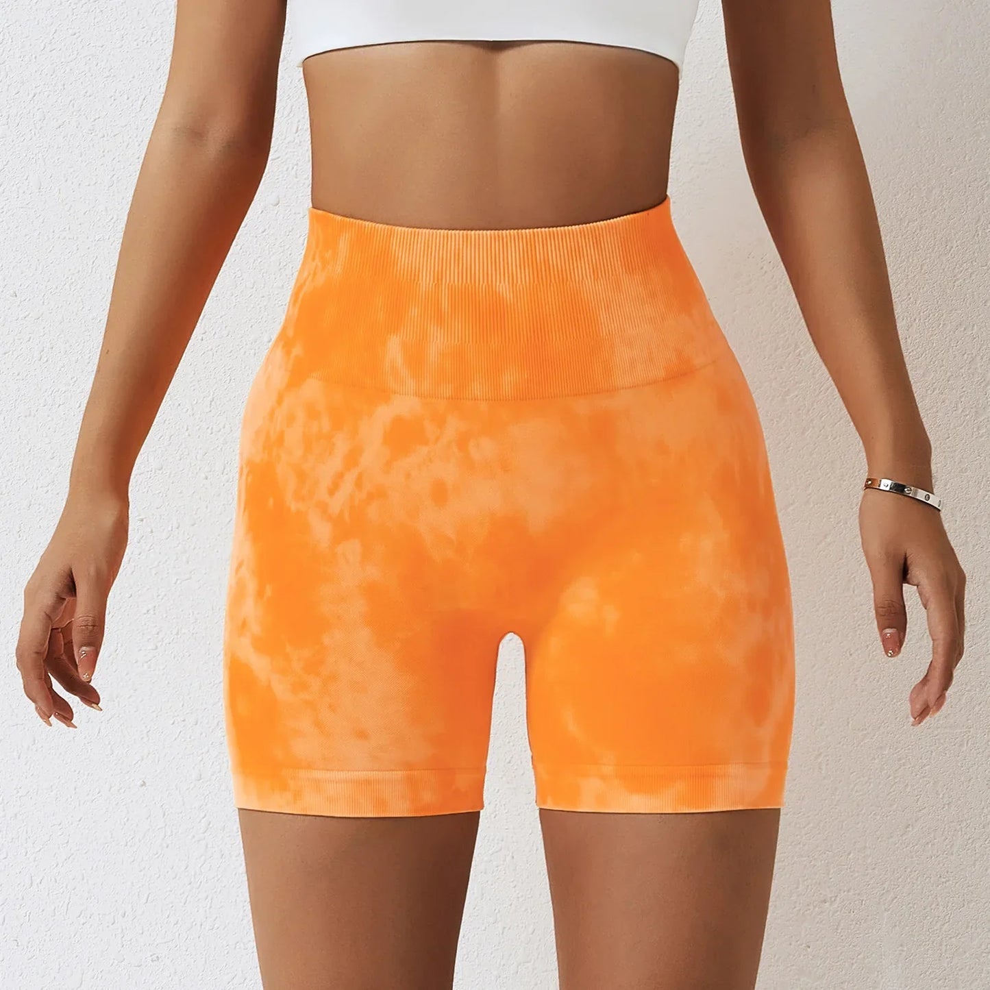 Summer Marbling Tie Buttock Lift Gym Women Fitness Tights High Waist Booty Sports Short