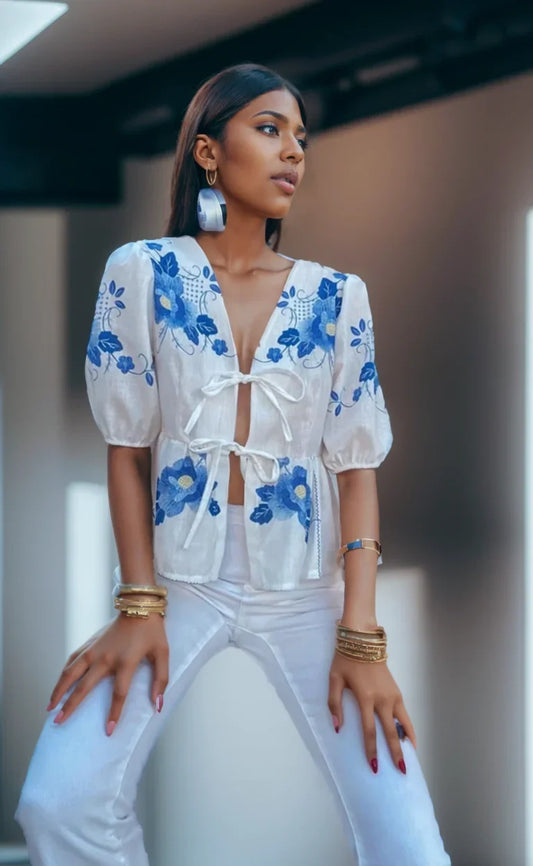 Summer Vintage 2025 Spring Korean Fashion Casual Linen Placket Lace-up Female Shirt Blouse