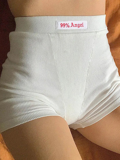 Summer Letter Embroidery Biker Women Ribber Knit Black High Waist Casual Streetwear Short