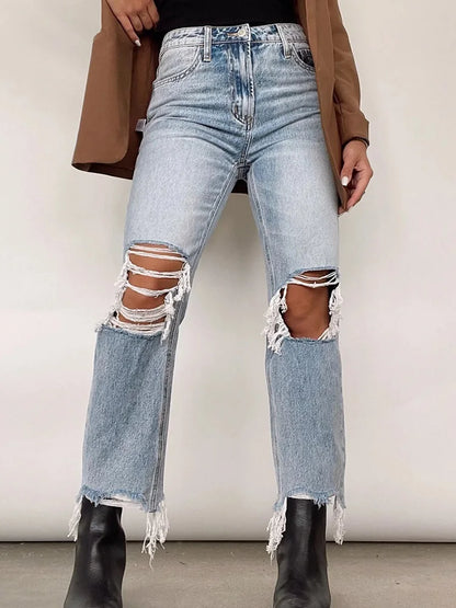 FashionSierra - Women Stretch Skinny Ripped Light Blue Vintage Trouser