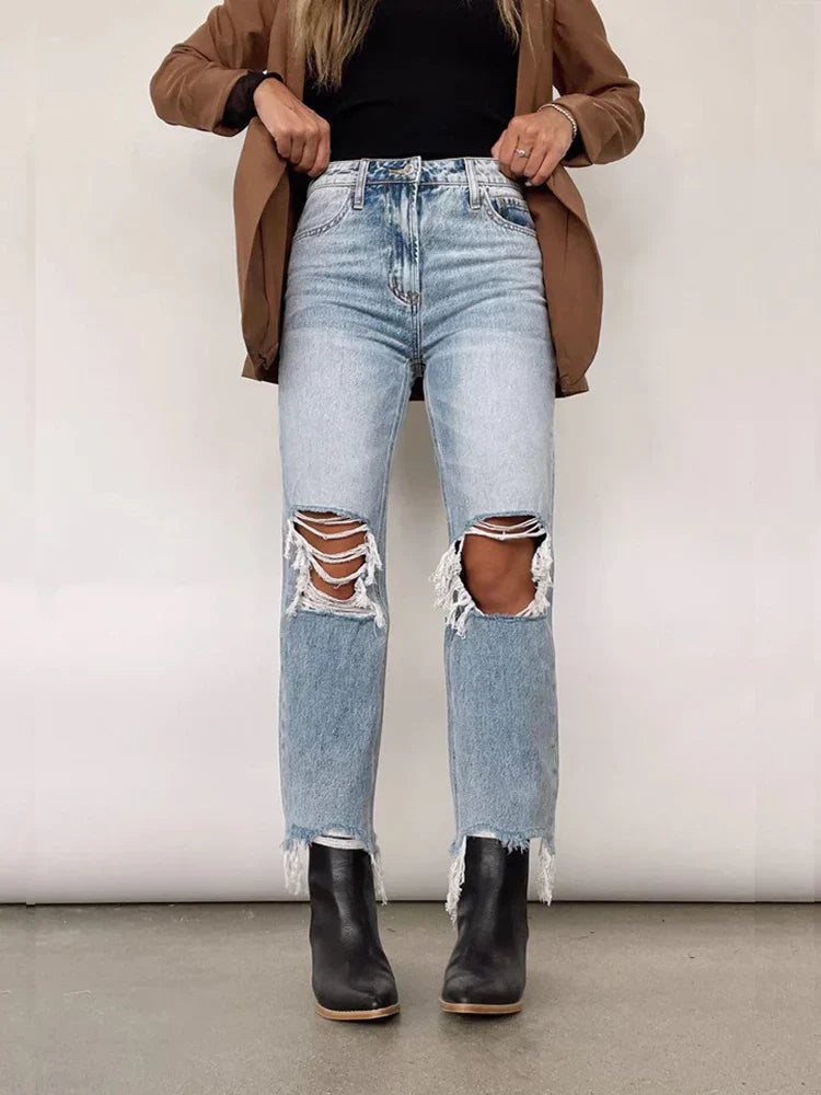 FashionSierra - Women Stretch Skinny Ripped Light Blue Vintage Trouser