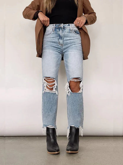 FashionSierra - Women Stretch Skinny Ripped Light Blue Vintage Trouser