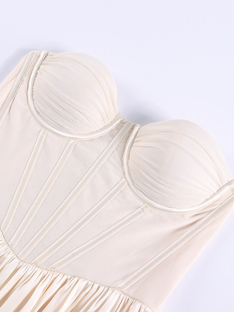Elegant Sheer Mesh Corset Fitted Sleeveless  Dress