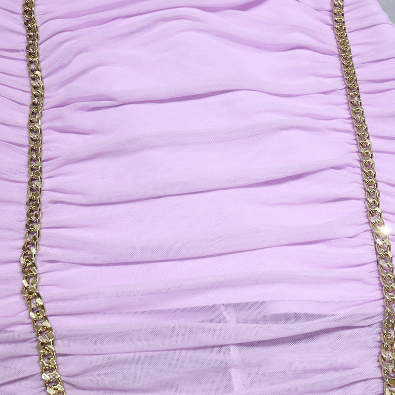 Alice Mesh Ruched Dress with Cut Out Chains