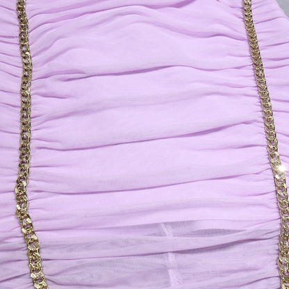 Alice Mesh Ruched Dress with Cut Out Chains