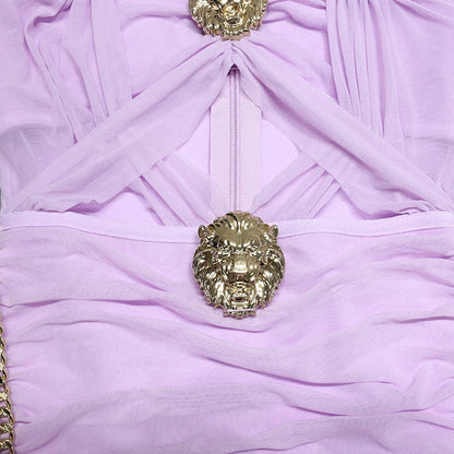 Alice Mesh Ruched Dress with Cut Out Chains